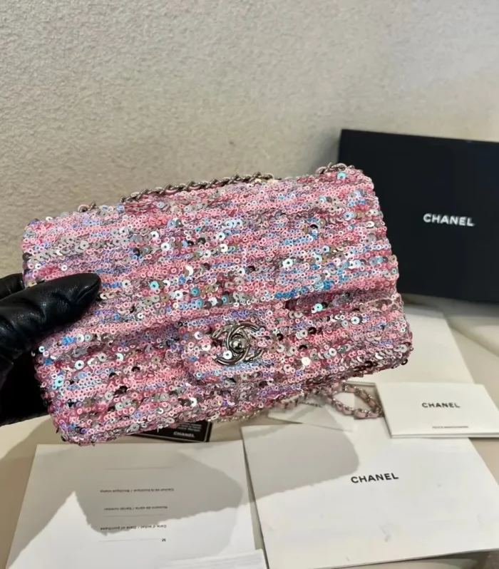 Classic Flap Bag 20cm Pink Sequins