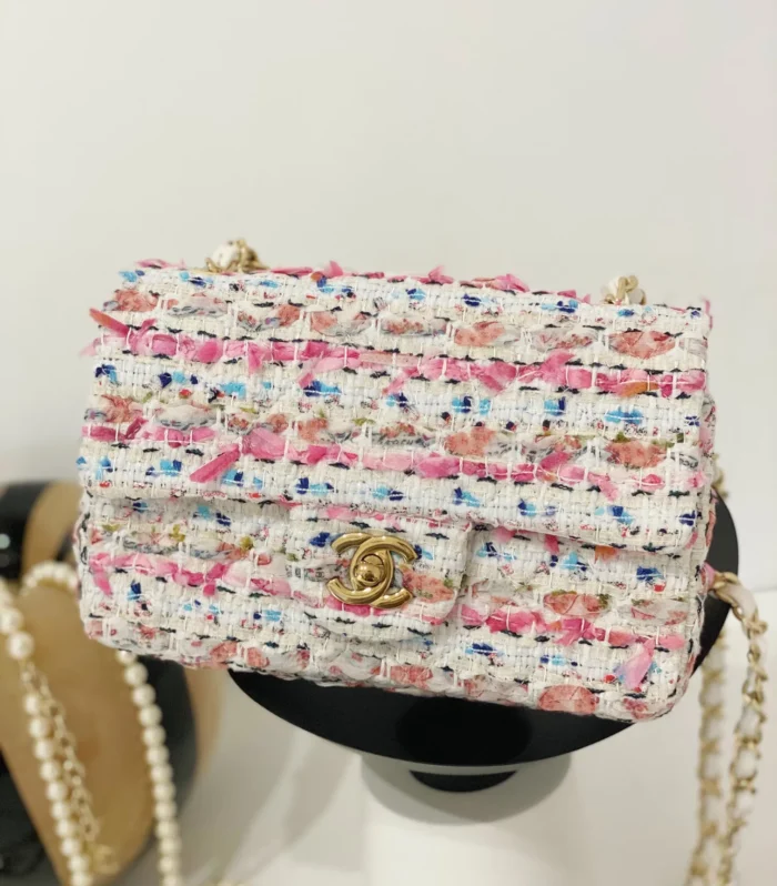 Classic Flap 20cm Pink Tweed