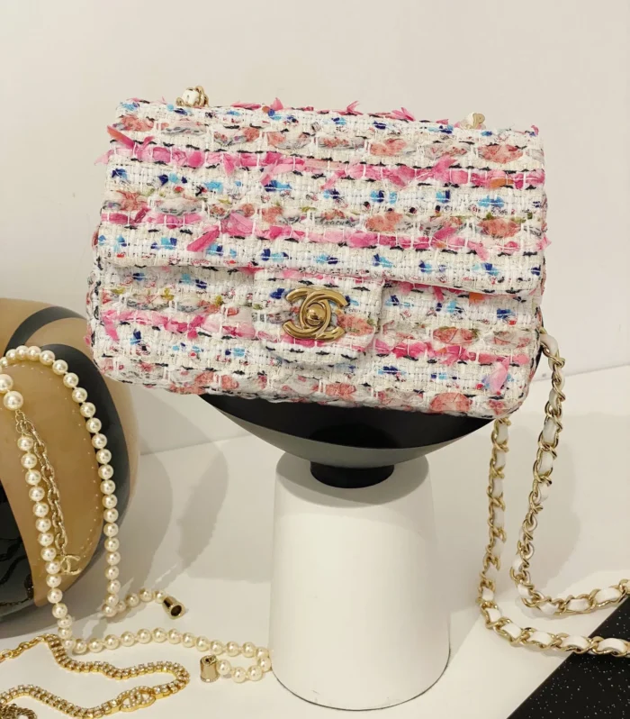 Classic Flap 20cm Pink Tweed