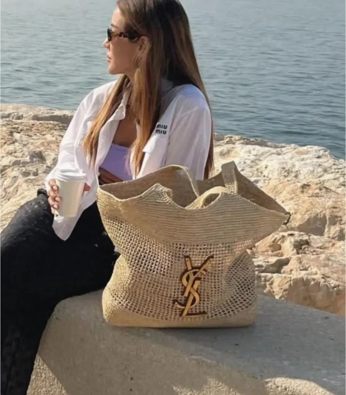 YSL Straw Logo Tote