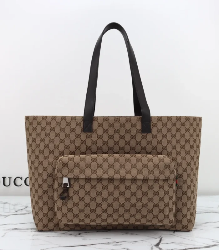 Horsebit Tote Large Beige Canvas