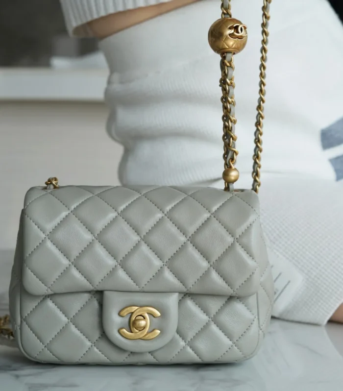 Metal Ball Square Bag Gray-Green