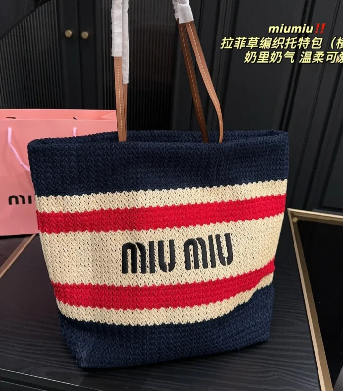 TOTE BAG 36 IN COLORFUL HORIZONTAL RAFFIA WOVEN