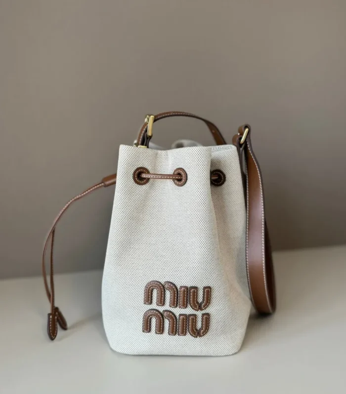 MiuMiu bucket bag white brown denim