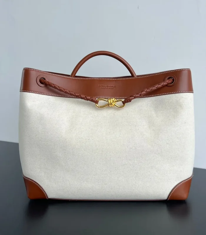 Large Andiamo 42 In White Brown Calfskin And Canvas
