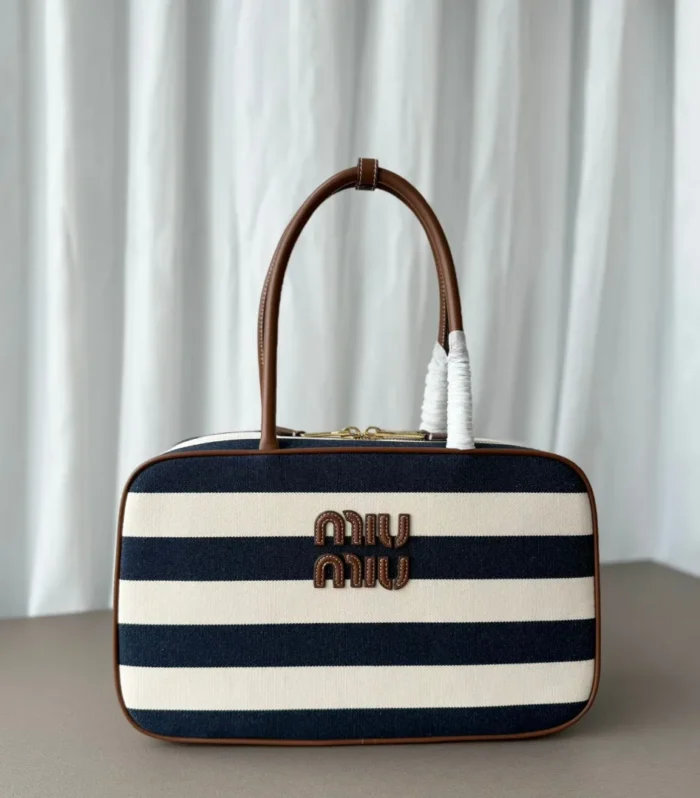 Miu Miu Beau Tote Bag Striped Canvas