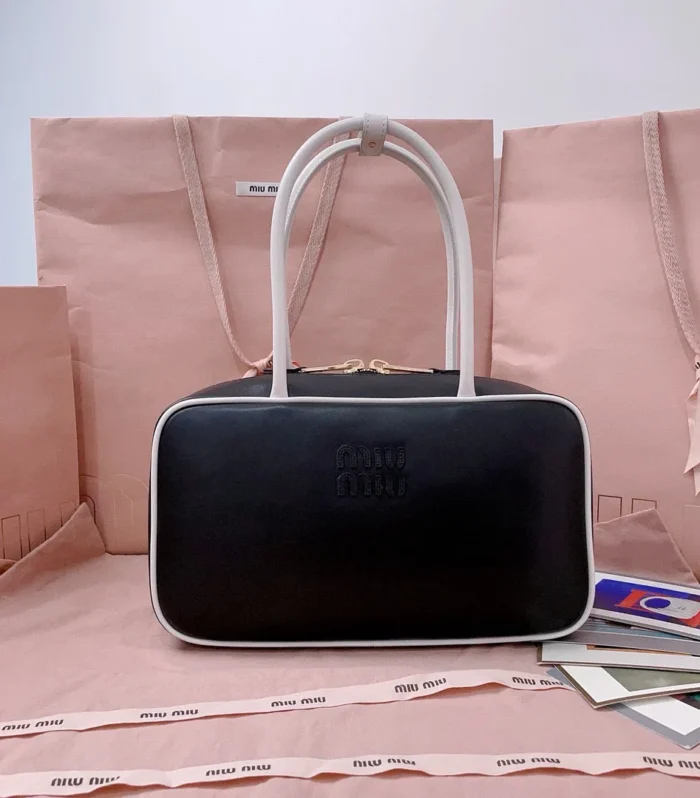 Miu Miu Beau Tote Bag Black Leather Gold-Tone Hardware