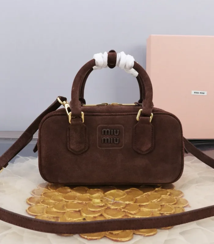 MIU SUEDE BEAU BAG 22 IN COCOA BROWN