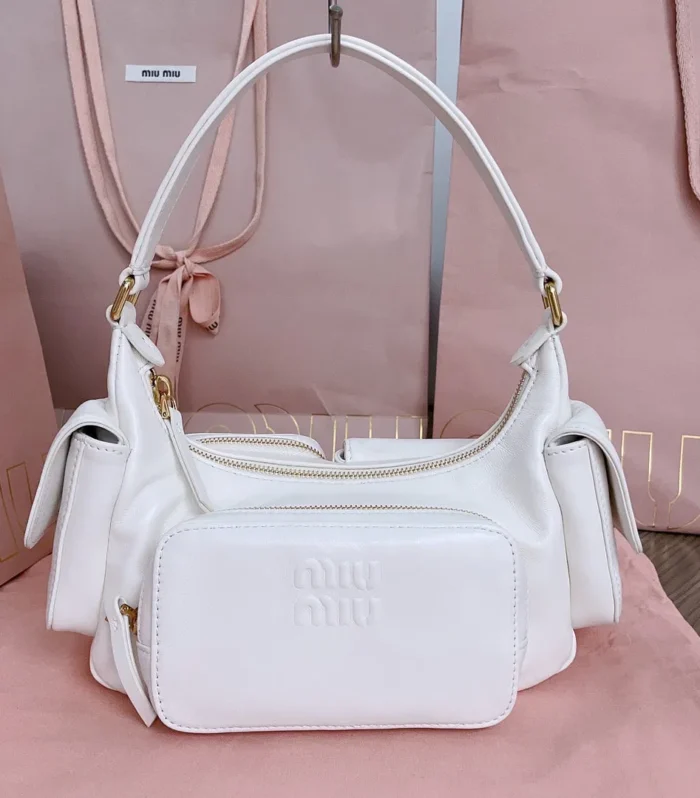 MIU POCKET 21CM SHOULDER BAG WHITE CALFSKIN