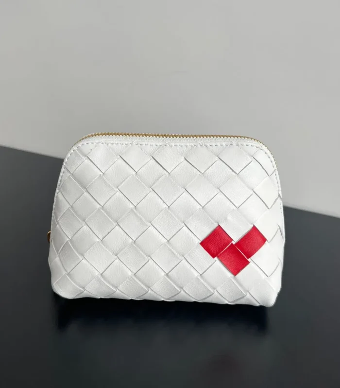 Intrecciato 16 Bag In White Mix Red Lambskin
