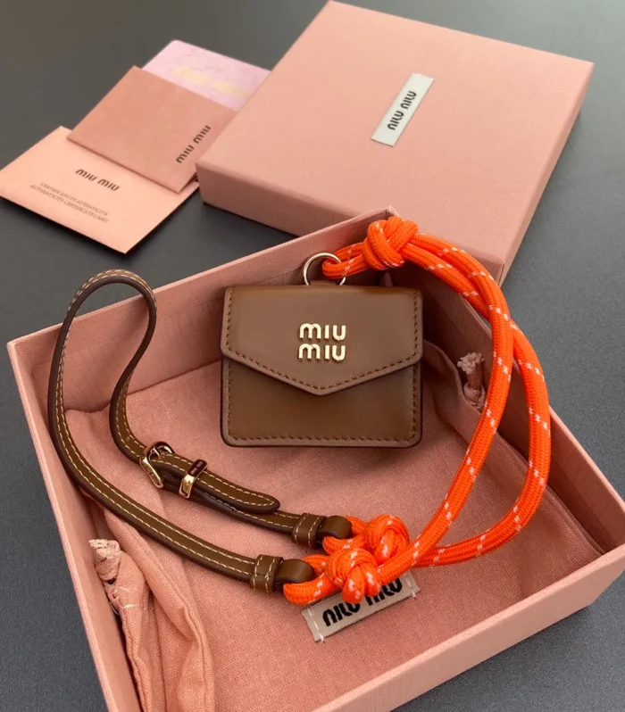 MICRO BAG 7 IN TAWNY BROWN SMOOTH LAMBSKIN ORANGE STRAP