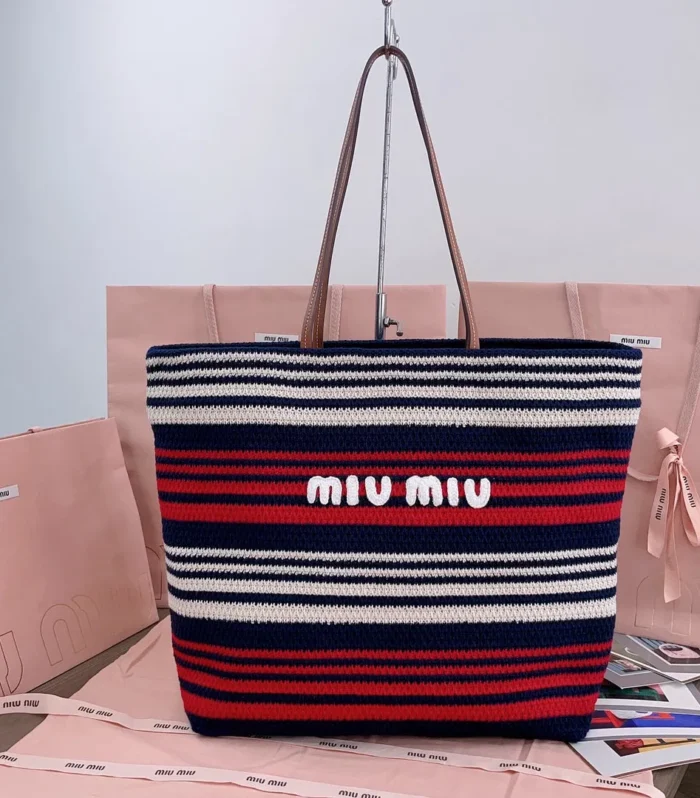 LARGE SHOPPING BAG 40 IN NATURAL MIX BLUE WOVEN RAFFIA LEATHER STRAP
