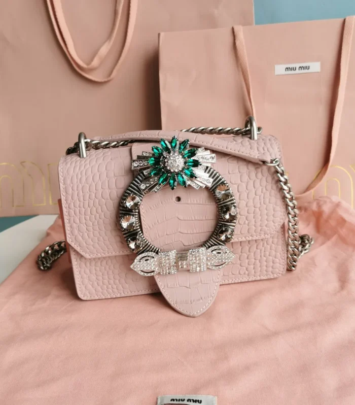 LADY 20 HANDBAG IN CROCODILE PATTERN LIGHT PINK CALFSKIN