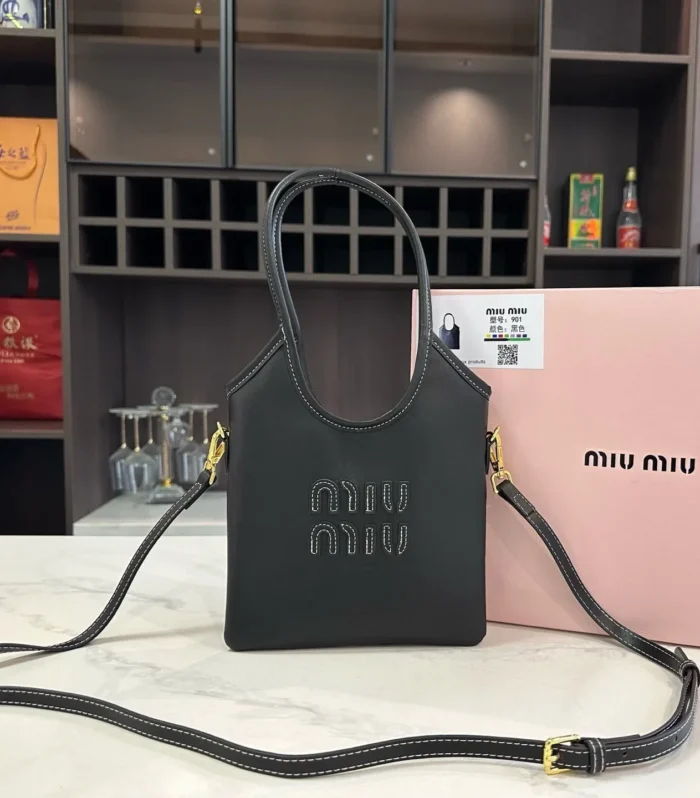IVY MINI TOTE BAG 20 IN BLACK CALFSKIN