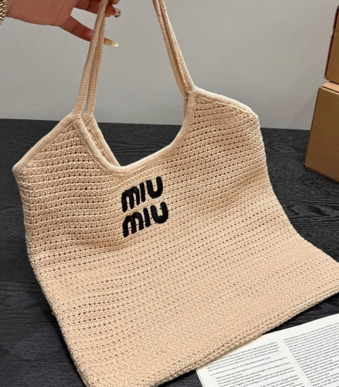 IVY HOBO BAG 36 IN BEIGE MESH BLACK EMBROIDERED LOGO