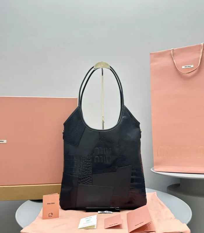 HOBO 40 TOTE IN PATCHWORK BLACK CALFSKIN