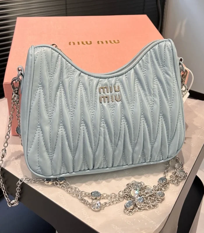 CRYSTAL CHAIN 25 BAG IN BABY BLUE LAMBSKIN
