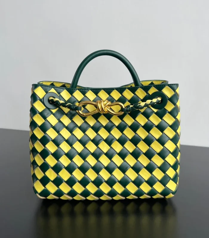 Bv Small Andiamo 25 Yellow Dark Green Lambskin