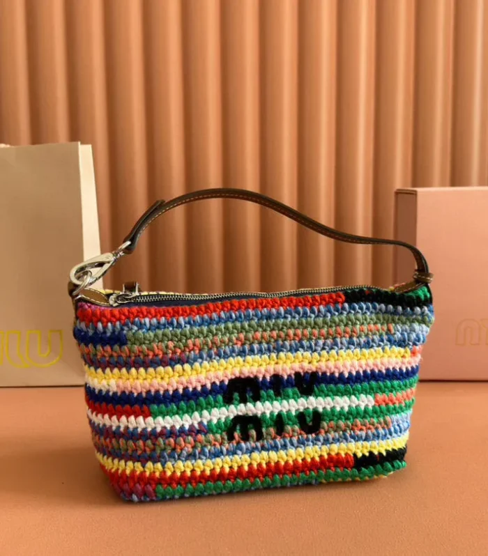 CROCHET TOTE BAG 25 IN MULTICOLORED WOVEN RAFFIA