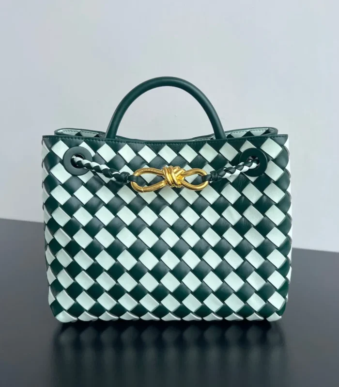 Bv Small Andiamo 25 White Dark Green Lambskin
