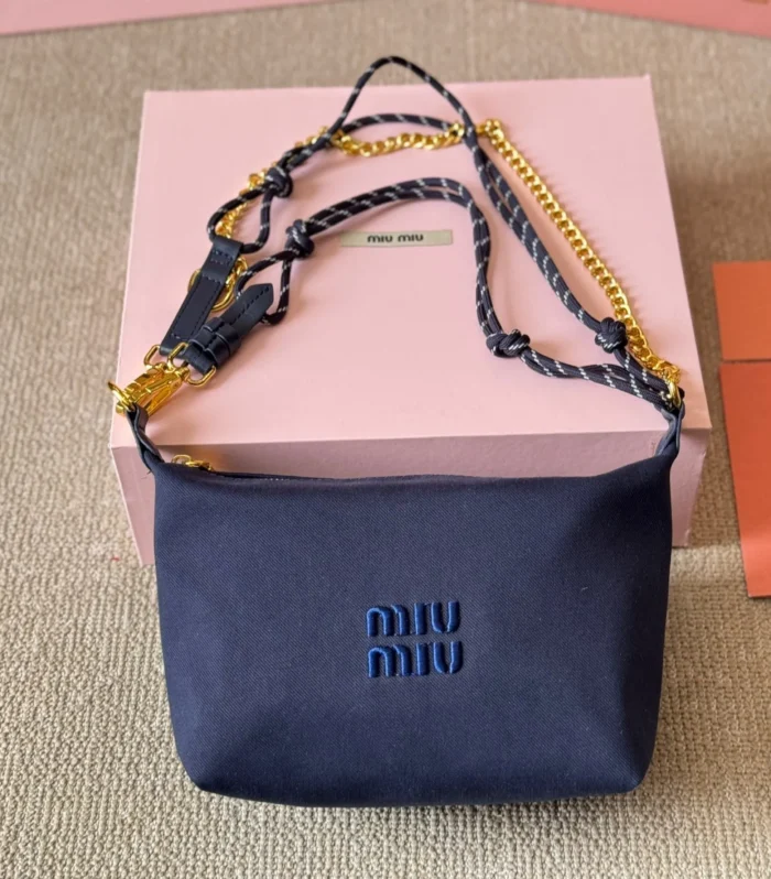 CHAIN SHOULDER BAG 19 IN NAVY BLUE FABRIC GOLD HARDWARE