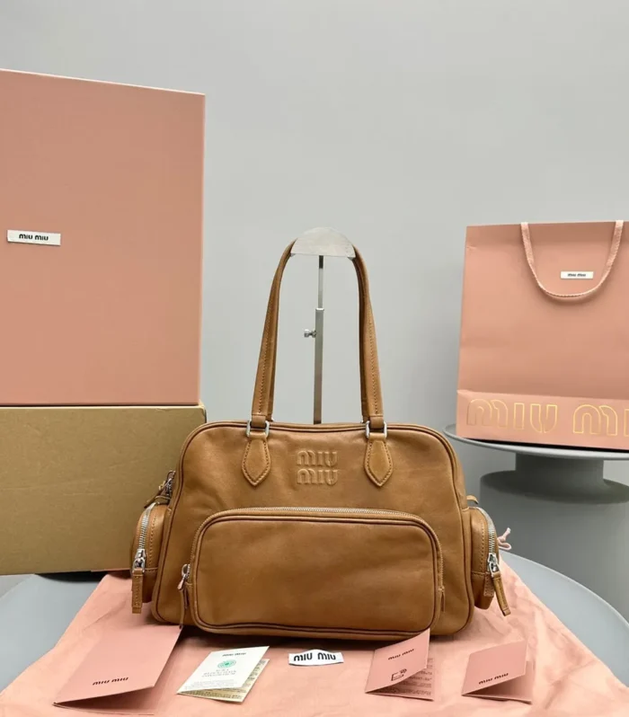 BIKER BAG 31 IN CARAMEL BROWN CALFSKIN