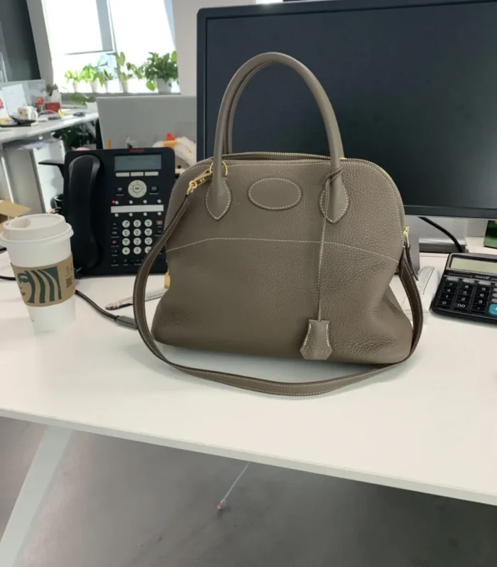 BEAU TOP HANDLE BAG 34 IN DARK GREY SMOOTH CALFSKIN