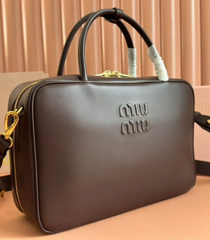 BEAU TOP HANDLE BAG 34 IN CEDAR BROWN SMOOTH CALFSKIN