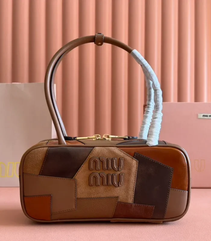 BEAU TOP HANDLE BAG 28 IN COGNAC LEATHER PATCHWORK