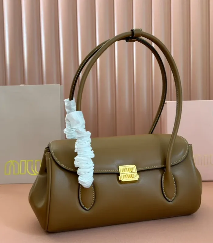 BEAU TOP HANDLE BAG 28 IN CHOCOLATE BROWN GLOSSY CALFSKIN GOLD HARDWARE