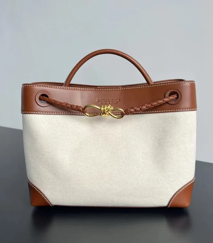 Bv Medium Andiamo 32 Brown Lambskin White Canvas