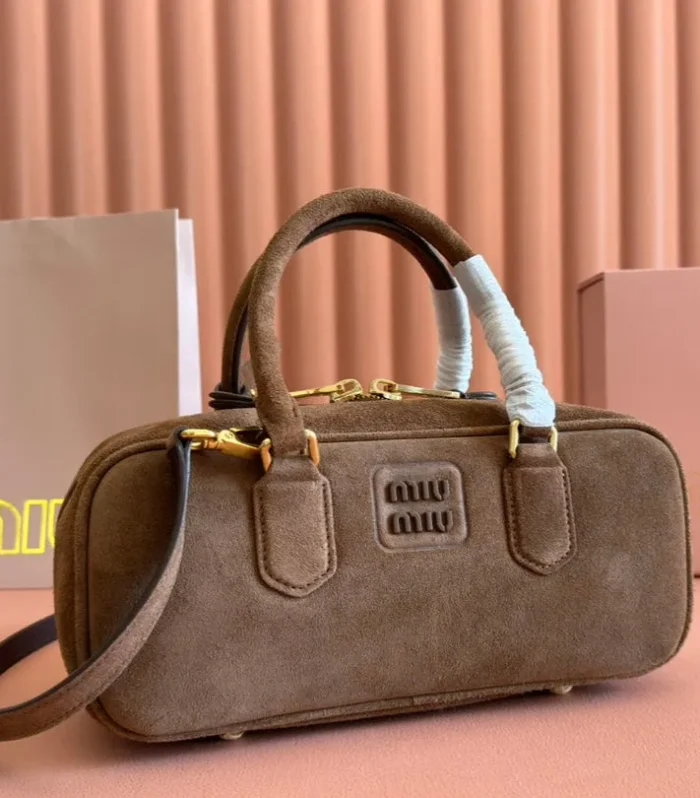 ARCADIE BAG 27 IN CEDAR BROWN SUEDE GOLD HARDWARE