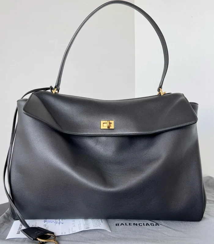 Balencia Tote Bag Black Calfskin Gold Hardware