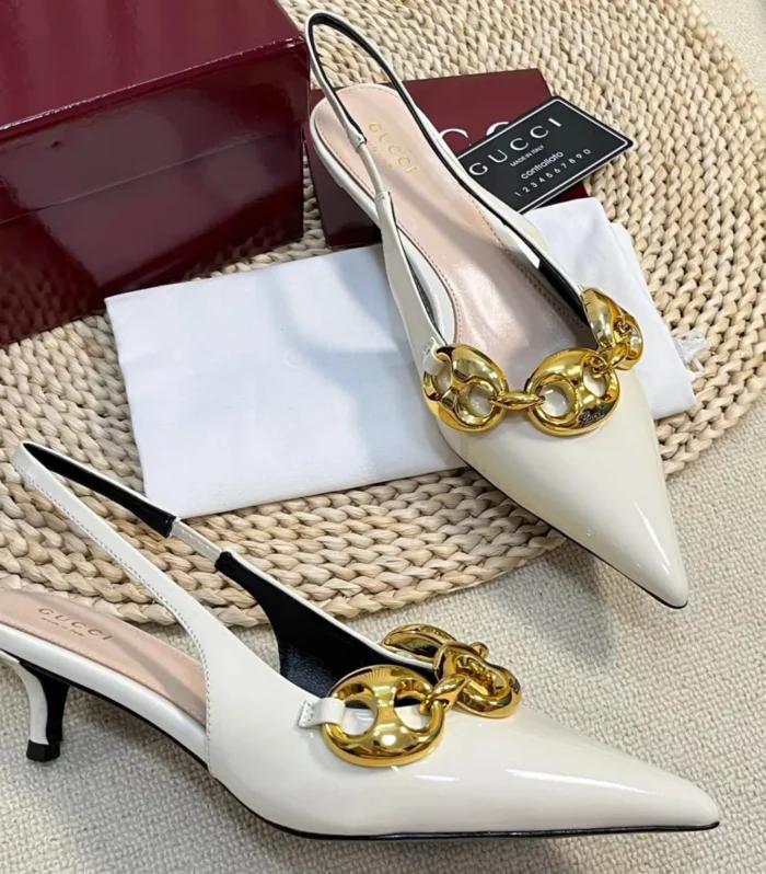 GC Slingbacks With Marina Chain 50mm White Patent Leather 294583