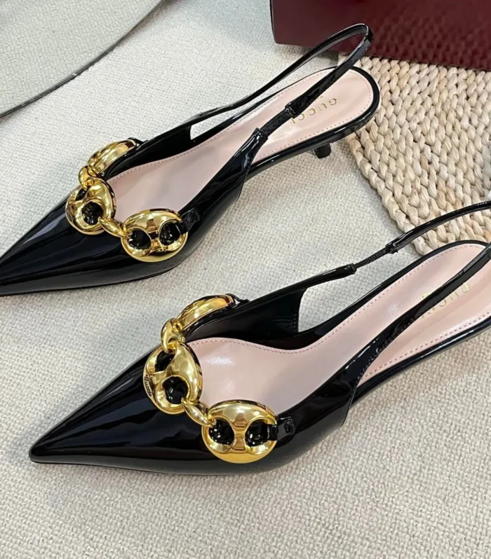 GC Slingbacks With Marina Chain 50mm Black Patent Leather 294584