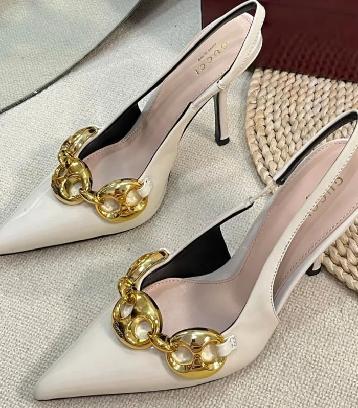 GC Slingbacks With Marina Chain 100mm White Patent Leather 294586