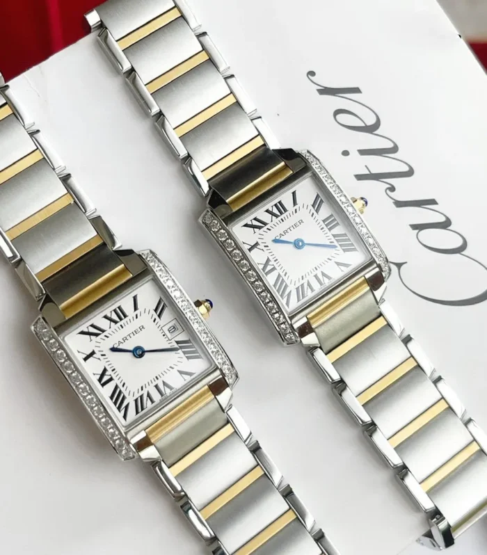 TANK FRANCAISE GOLD STEEL DIAMOND BEZEL WHITE DIAL