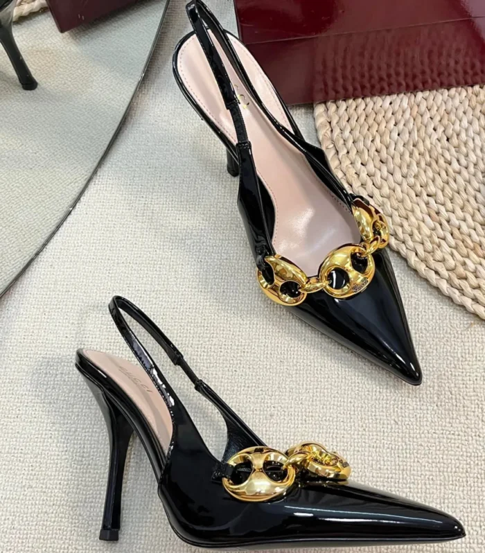 GC Slingbacks With Marina Chain 100mm Black Patent Leather 294587