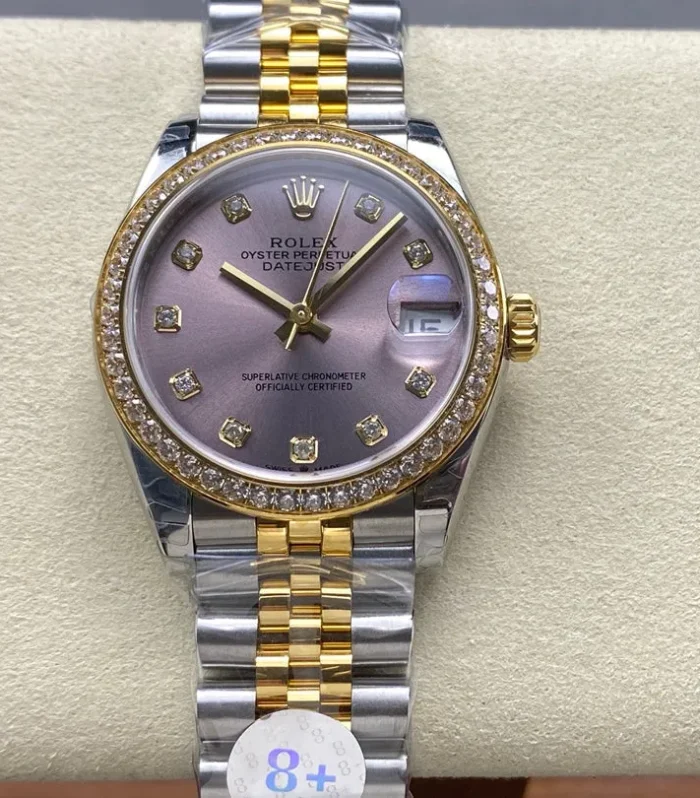 Datejust 31mm Yellow Gold Steel Diamond Bezel Purple Dial Diamond Numerals