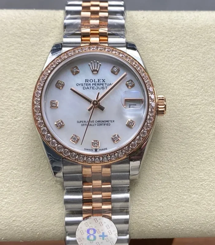 Datejust 31mm Pink Gold Steel Diamond Bezel White Mop Dial