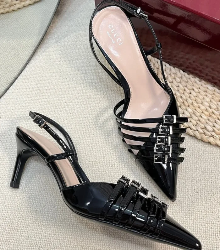 GC Regent Buckles Slingback Black Leather 294605