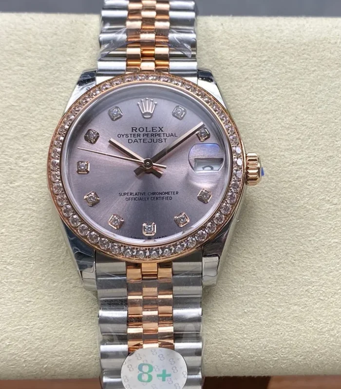 Datejust 31mm Pink Gold Steel Diamond Bezel Light Purple Dial