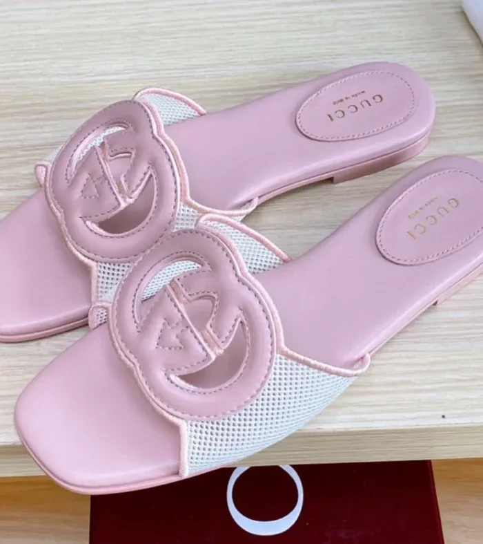 GC Interlocking G Slide Sandal Pink Canvas Cowhide 295433