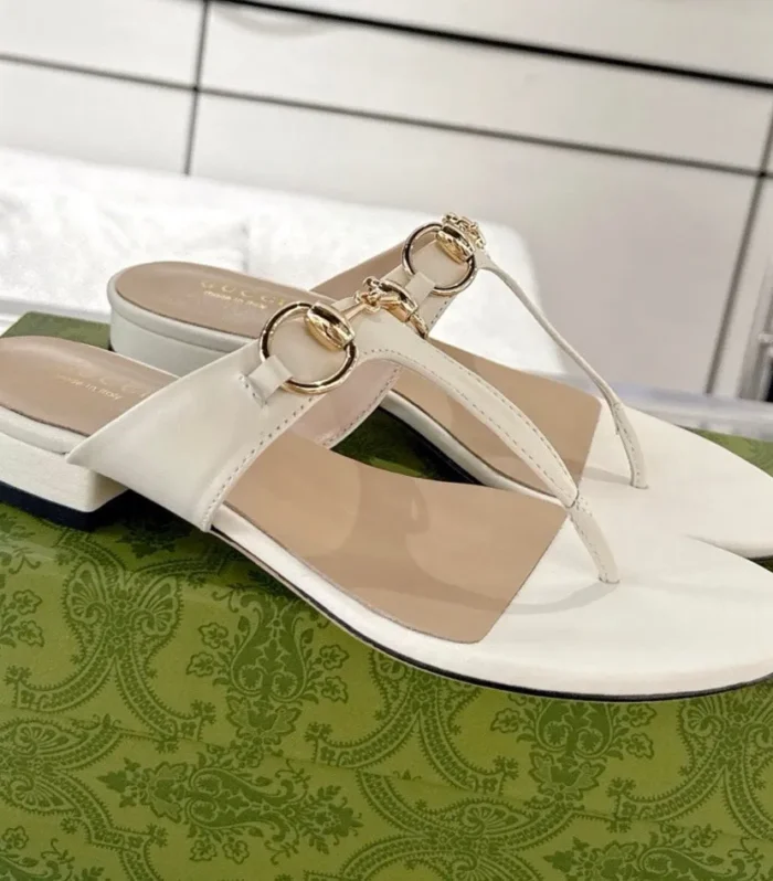 GC Horsebit Thong Sandals Ivory Leather 292476