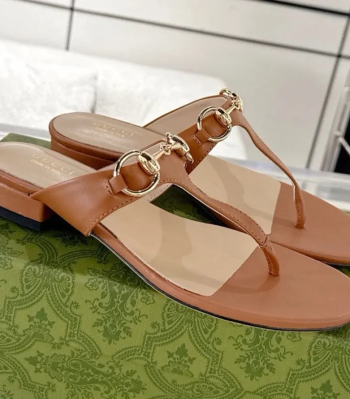 GC Horsebit Thong Sandals Brown Leather 292478