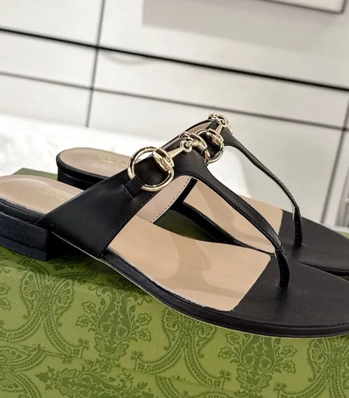 GC Horsebit Thong Sandals Black Leather 292477