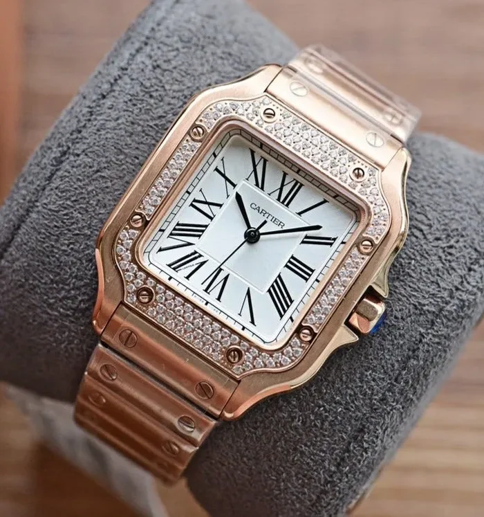 SANTOS LADY 35MM QUARTZ 35MM ROSE GOLD DIAMOND