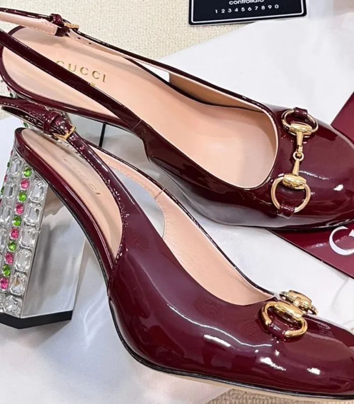 GC Horsebit Slingback with Crystal 95mm Rosso Ancora red Patent Leather 294596