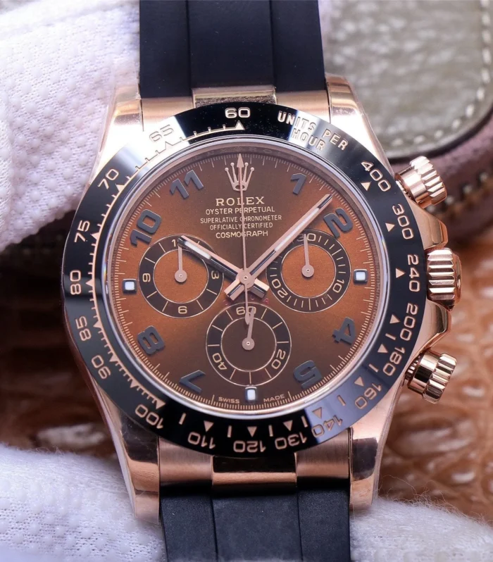 DAYTONA ROSE GOLD CASE 40MM CHOCOLATE DIAL RUBBER STRAP