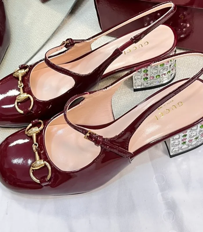 GC Horsebit Slingback with Crystal 60mm Rosso Ancora red Patent Leather 294600